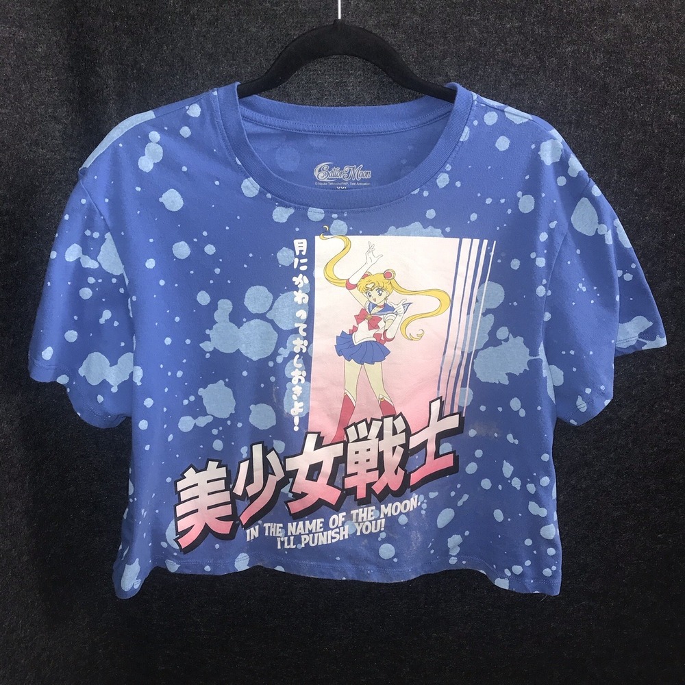 Sailor‎ Moon Shirt Women's 2XL Blue Crop Splatter Princess Serena Anime *Flaw